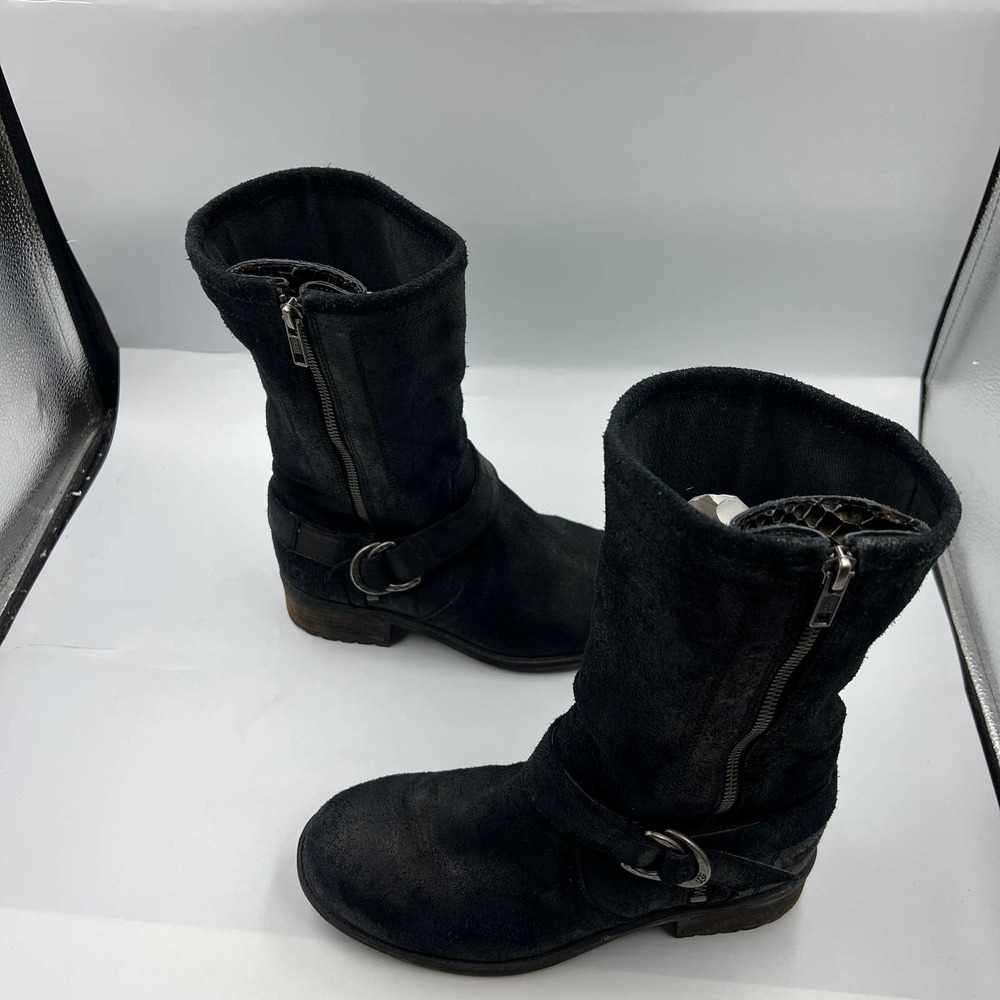 UGG Silva Black Snake Gusset Full Zip Suede Leather Heeled Lined Women's Size 8 - Picture 5 of 7